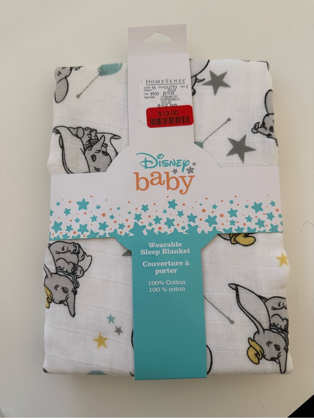 Disney Baby White Sleep Sack with Gray Outlines and Yellow Accents